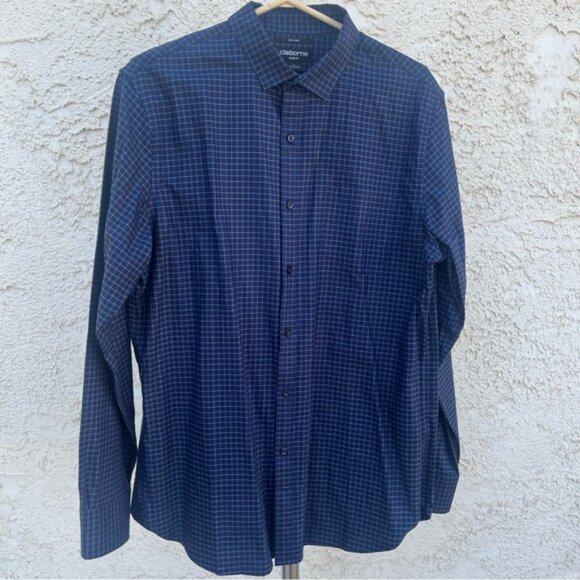 Claiborne Men's Blue and Blue/Red Plaid Slim Fit Dress Shirts Set 2 - Picture 3 of 16